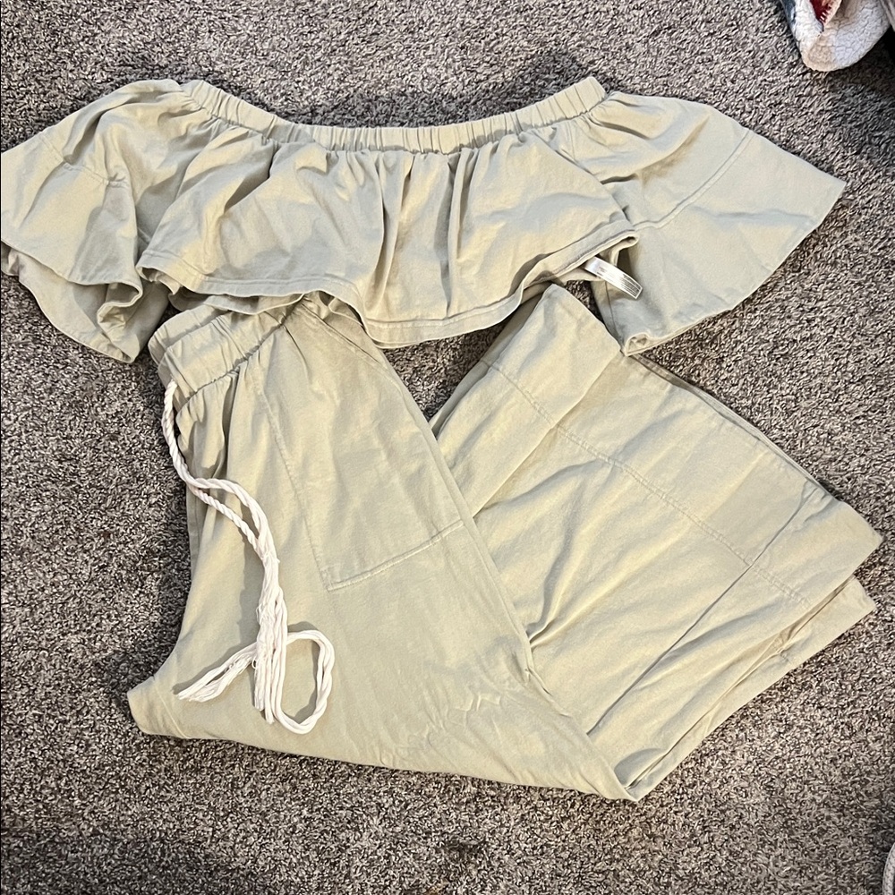 Free People Cream Off-Shoulder Jumpsuit